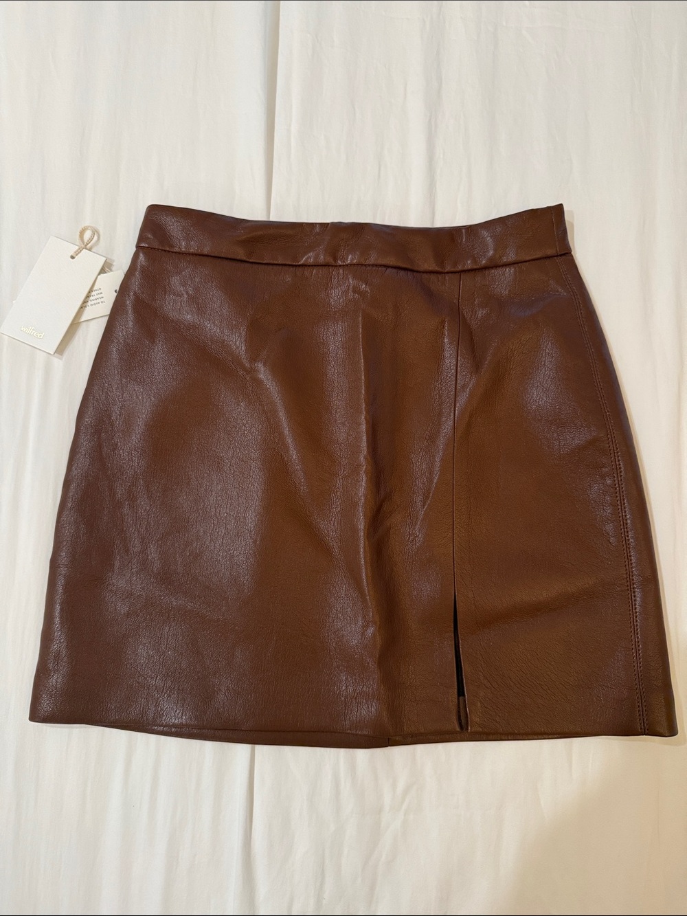 Aritzia Brown Faux Leather Mini Skirt with Front Slit